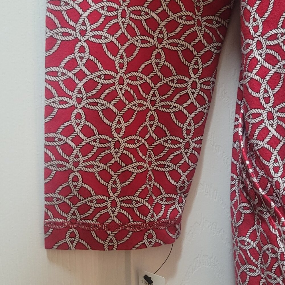 Talbots Hello Saturday Shirt Top Size L Red Circles 1/4 Zip Long Sleeve Pockets - Picture 4 of 8